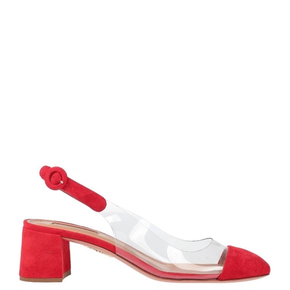 ❌SOLD❌Aquazzura Red Suede & PVC Slingback Block Heel (Size 40.5 IT) - Picture 2 of 13